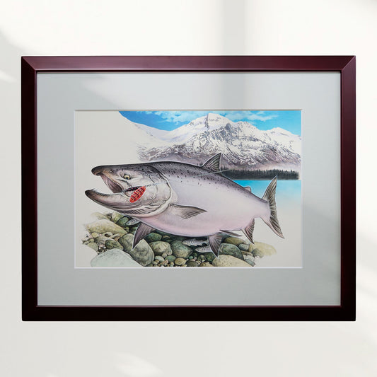 Original drawing of "First Snow and King Salmon" in Alaska