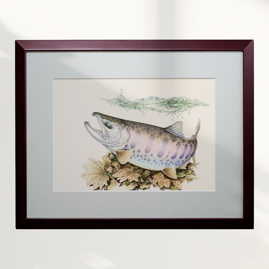 Original illustration of "Yamame trout and fallen leaves" on a river in Hokuriku